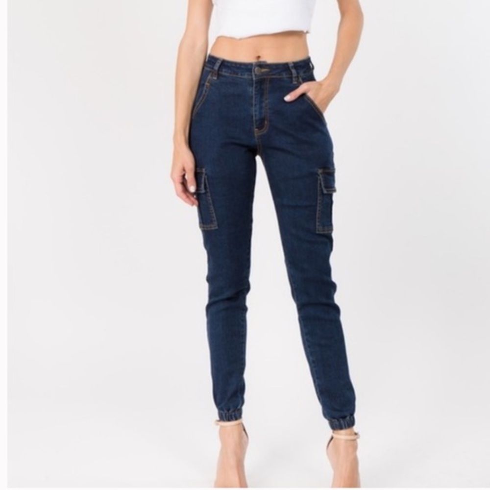 Dark wash denim joggers